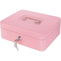 Pink Cash Box with Money Tray and Lock, Metal Money Box for Cash, Lock Box for Money