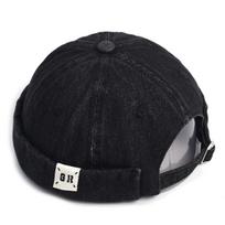 Fashion Denim Docker Cap Brimless Hat Solid Skullcap Solid Color Sailor Cap Beanie Hats Men Women Bucket Cap Adjustable Dad Hat juoda