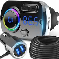 Automobilinis Bluetooth FM siųstuvas su 2 greitais USB-C, AUX ir laisvų rankų įranga