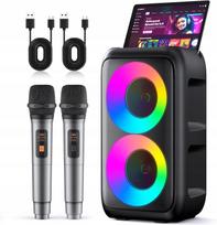 Bluetooth karaokės kolonėlė su 2 belaidėmis mikrofonais ir LED apšvietimu
