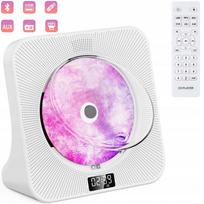 Nešiojama balta Bluetooth 5.0 kolonėlė su FM radiju, USB, AUX ir CD grotuvu
