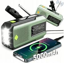 Nešiojamas saulės radijas su avarine šviesa, signalu ir 5000mAh baterija