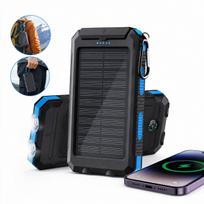 Saulės energijos išorinė baterija 30000 mAh, atspari vandeniui, su kompasu, 2x USB ir galinga žibintuvėliu