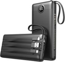 Išorinė baterija 10000 mAh su USB-C, micro USB ir Lightning laidais, tinkama iPhone, Samsung, Xiaomi