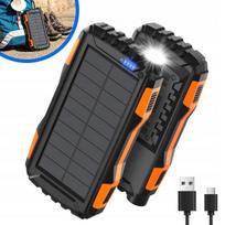Išorinė baterija su saulės įkrovimu, 30000 mAh, atspari vandeniui, 22,5 W, su LED žibintuvėliu