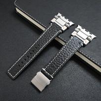 Leather Band for Apple Watch Ultra 2 49mm 46mm 45mm 44mm Luxury Soft Strap for IWatch Series 10 9 8 7 5 6 se Men Correa Bracelet for Ultra 49mm black