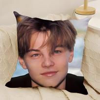 L-Leo Dicaprio Vibe Look Pagalvės užvalkalas Natūraliniai lininiai dvipusiai spaudiniai Sofos namų dekoro pagalvės užvalkalas Peach skin 18*18(CM)-1Pcs black