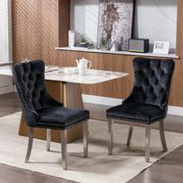 Modern, Tufted Solid Wood Velvet Upholstered Dining Chair with Chrome Stainless Steel Plating Legs,Nailhead Trim,Set of 2,Black and Chrome, DE1701BK 65 x 50 x 95 cm juoda