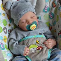 NPK 19in Reborn Baby Simulation Doll Levi Newborn Doll Silikonas Realistic Baby Real Touch gray