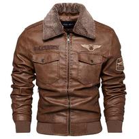 Fleece Kailinė apykaklė Vėjaskilė Striukė Vyriška PU Striukė Vyrams Storas Šiltas Kašmyro Bomber Dirbtinės Odos Striukės Vyriški Viršutiniai Drabužiai L juoda