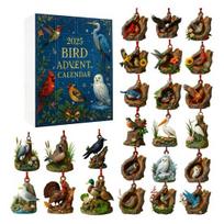 2025 Bird Advent Calendar 24 Days Countdown Box Realistic Bird Ornaments blue