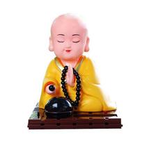 Solar Powered Bobble Shaking Head Monk Ornaments Dancing Toy Buddhist Monk Figurines Statues Car Home Office Decorations geltona