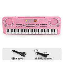 Vaikų elektroninė pianino klaviatūra, nešiojama 61 klavišų vargonai su mikrofonu, mokomieji žaislai, muzikos instrumentai, dovana pradedantiesiems pink