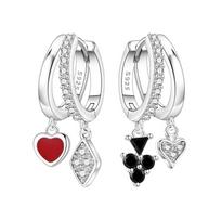 925 Sterling Silver Red Love Fun Poker Drop Earrings Women Earrings Charm Fashion Versatile Party Jewelry Gifts white