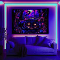 Cyberpunk Alice Cheshire Cat Neon Black Light Tapestry Wall Hanging Home Decor for Bedroom Living Room Dorm 100X70CM black