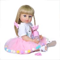 NPK 55 cm Reborn Baby Doll Princess Toddler Girl Minkštas prisilietimas Viso kūno silikoninė Kalėdinė dovana Blond Hair
