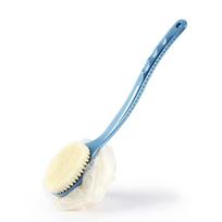 Shower Body Brush with Bristles and Loofah,Back Scrubber Bath Mesh Sponge with Curved Long Handle for Skin Exfoliating Bath, Massage Bristles Suitable gray