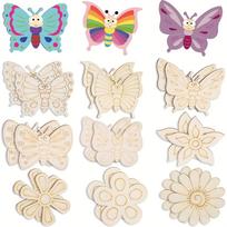 8pcs Various Sizes Shapes Wooden Cutouts - Butterflies & Flowers Ornaments To Paint, 9 Styles DIY Blank for Home Crafts Hanging Decorations Wooden Butterfly beige