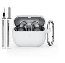 dėl Samsung Buds 3 / Galaxy Buds3 Pro dėklas su valymo rinkiniu silikoninis apsauginis dangtelis Galaxy Buds 3 Buzz 3Pro su raktų pakabuku samsung buds 3 balta