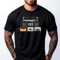 Retro Tape Player Cassette Black T Shirt Spring  Shirts Leisure Black T Shirt Short Sleeve T-Shirt - Men's Summer Cotton Grap... S įvairiaspalvis