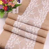 12 x 108 Inch Burlap Lace Table Runners, Natural Jute Rustic Table Runner for Country Thanksgiving Christmas Baby Wedding Party Table Decor 1pc ruda