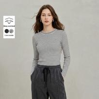INMAN Women's Striped Semi-High Neck Knit Top L