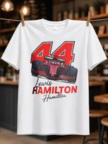 Lewis Hamilton 44 Red Race Car Illustration With Oversized Number And Handwritten Name Lettering Unisex All Tshirt S