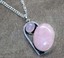 Locket Heart Kunzite Rose Quartz 925 Silver Plated Necklace 17  Trendy l8H39 gray