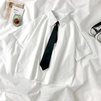 White Shirt Women Blusas Short Sleeve Lapel Blouse with Tie Japanese Fashion Student Summer Daily College Style Top S white