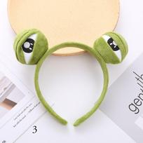Sad Frog Headwear Women Makeup Washing Headband Funny Frog Hairband Wide-brimmed Elastic Hairbands 3 beige