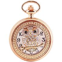Gold Arabic Numerals Quartz Pocket Watches Retro Design Hollow Owl Pattern Pocket Watch with Necklace Pendant for Men Women beige