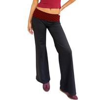 Women's Fold-Over Yoga -Color Low- Wide-Leg Cuffed Activewear Bell-Bottom Pants S gray