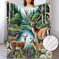 A Soft And Cozy Fleece Throw Blanket with a Deer Pattern, Perfect for Use on The Sofa, for Home Relaxation, As an Air Conditioning Blanket, for Nappin 75X95CM gray