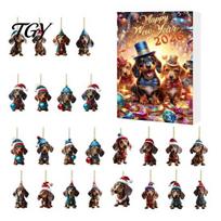 Cute Dachshund Collection Advent Calendars 2026, 24 Days 2D Acrylic Pendant Christmas Dog for Kids Countdown Calendar, Collectible Ornaments, Holiday D