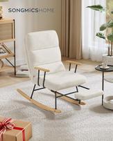 SONGMICS HOME LYY016W01 Supama kėdė, Guminės medienos kojos, Pliušinis audinys, Supama kėdė, 4 padėčių reguliuojama nugarėlė, Laiko iki 160 kg balta