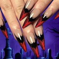 24Pcs Long Almond Press On Nails Red Cat Eye Spider Web Design Halloween Detachable Full Cover False Nail Tips brown