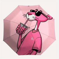 Pink Panther Bubble Tea Automatic Open/Close Umbrella   Compact Travel Umbrella, 8 Rib Heavy Duty Construction, Ideal Gift, 184 pink
