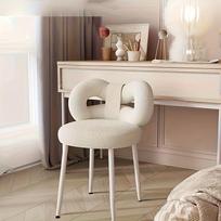 Butterfly Back Dressing Chair,Cute Lady Makeup Chair, Modern Small Computer Chair, Metal Foot Frame Paired with Lambswool Fabric šilta balta spalva