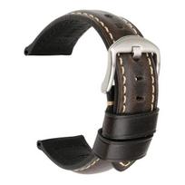 20/22/24 mm vintažinis reguliuojamas natūralios odos laikrodžio apyrankės riešo keitimas 22mm Silver Buckle juoda