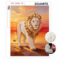 5D Pearl Kit Pearl Lion Majestic Design DIY Enamel Art for Living Room Bedroom Wall Decoration Handmade Gift 30x40cm beige