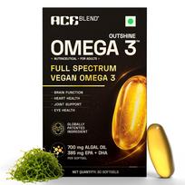 Ace Blend Outshine Omega 3 Vegan su 385mg EPA + DHA vienoje minkštoje kapsulėje | Viso spektro dumblių aliejus | 700mg dumblių aliejaus | Augalinės kilmės Omega 3 papildas | F