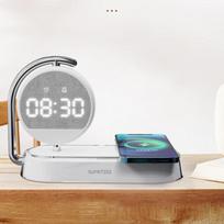 Supuriz 15W Wireless Charger Night Light with Clock & Triple Alarm gray