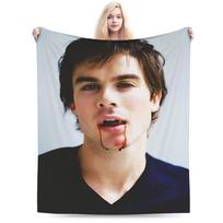 Damon Salvatore Flannel Blankets Winter  Soft Throw Blanket for Girls Boys Bedroom Graphic Bedspread Sofa Bed Cover 75cmx90cm black