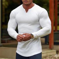 Men Striped Long Sleeve Elastic Compression Sports T Shirt Gym Running Training Base Layer M balta