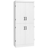 4 durų aukšta virtuvės spintelė, pastatoma 6 lentynų laikymo spintelė su 2 reguliuojamomis lentynomis svetainei, valgomajam, balta 76 x 40 x 176.7 cm