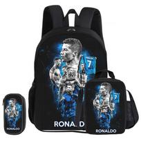 Ronaldo 3 dalių rinkinys Mokyklinė kuprinė CR Futbolo žvaigždė vaikiškas kuprinukas Pieštukinių krepšiai Kuprinė pietų krepšys Futbolo sporto kuprinys Vaikų dovana black