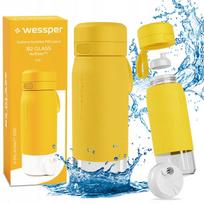 Stiklinis vandens butelis su filtru Wessper B2, 0,5 l, geltonas, su filtrų rinkiniu