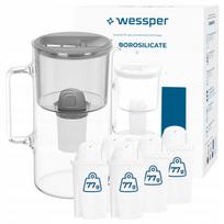 Stiklinis ąsotis Wessper D2 BOROSILICATE 3l su 6 AquaClassic filtrais