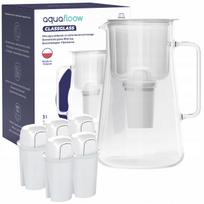 Stiklinis ąsotis AquaFloow ClassGlass 3 l baltas + 6 filtrų kasetės
