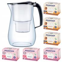 Vandens filtravimo ąsotis Aquaphor Onyx 4,2l, juodas, su 6 kasetėmis (3Mg + 3H)